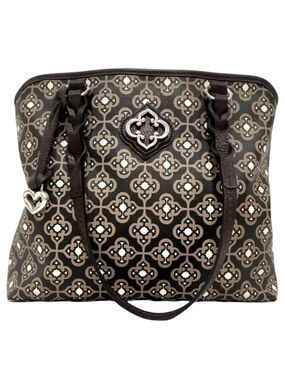 Brighton Renata Zip Tote Bag Heart Charm Chocolate Brown Black MSRP $200